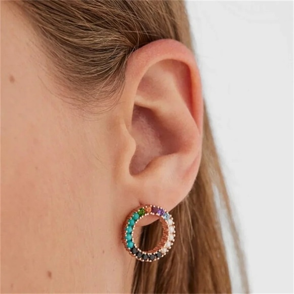 Tous Multicolor Big Circle Beaded Round Doughnut Spanish Bear Earrings Pin Stud - Picture 14 of 16